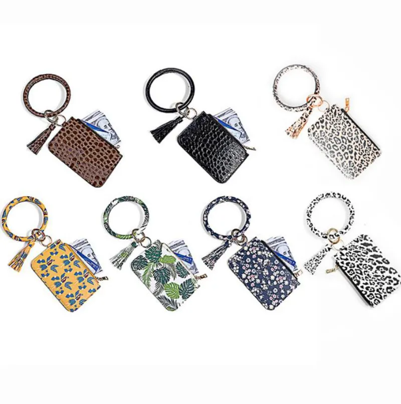 Pulseira de carteira de pulseira chaveiro chaveiro pulseira de couro chaveiro pendurado moeda bolsa bolsa de telefone titular mulheres meninas jóias 7 desenhos dw5610