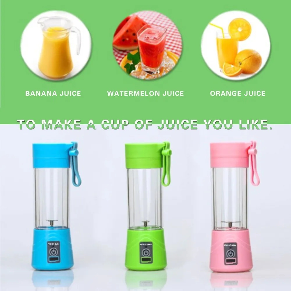 380ml Portable Blender Juicer Cup USB Rechargeable Electric Automatic Smoothie Vegetable Fruit Citrus Orange Juice Maker Cup Mixer Bottle