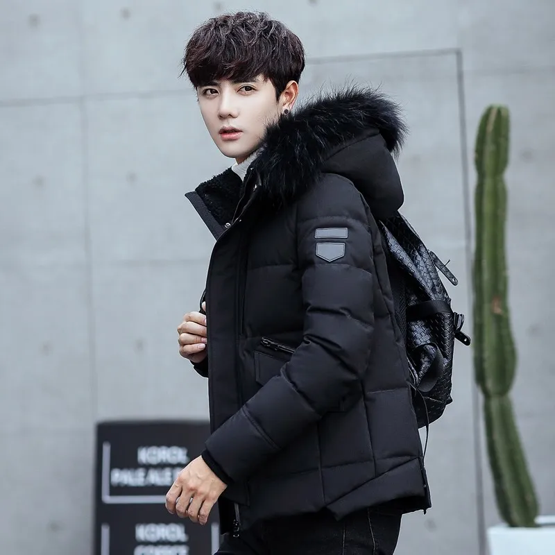 Korean Black Puffer Down Parka For Men Detachable Hat Short Winter Mens Winter Coats Sale Pluma Hombre KJ789 From Jiuyingg 77.99 DHgate.Com