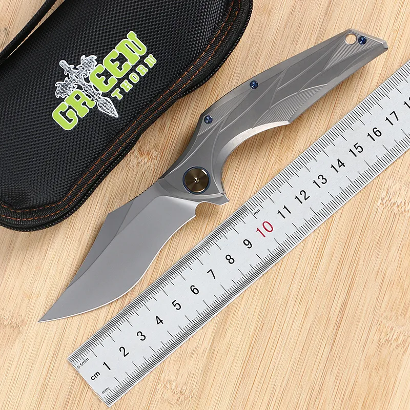 espinho verde design original rápida abertura faca dobrável M390 lâmina TC4 liga de titânio punho campismo ferramenta EDC exterior faca saco