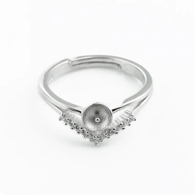 HOPEARL Jewelry Ring Settings Blank 925 Sterling Silver Triangle like a Crown Pearl Rings Mount 3 Pieces