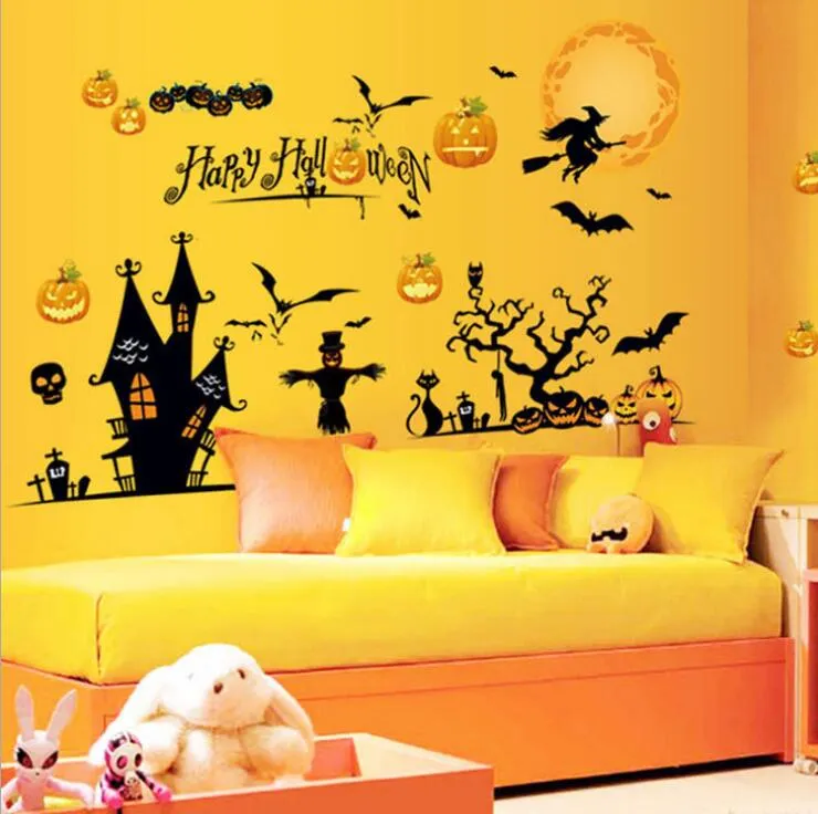 Decorações da janela de Halloween adesivos Haunted Casa Fantasma Batalhos Bruxa Abóboras Decalques para PORTA DE VIDRO INDOOR PAREDE Decoração da festa da casa adesivo