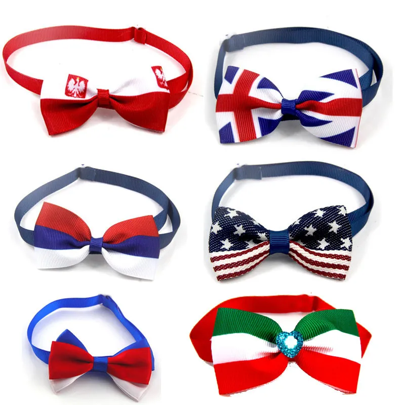 Wholesale Dog Apparel Flag Cat Bowties Collar Bows Puppy Ties small pet Grooming Supplies