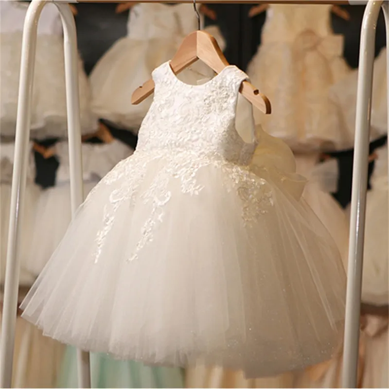 Baby Girl Dress White Baptism Dress Cute Christening Gowns Birthday Tutu Party Ball Gowns Infant Clothes For 0-2Yrs