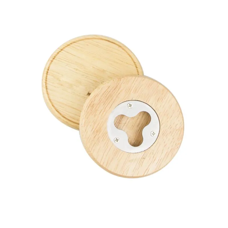 Innovativ design Magnetic A Bottle Opener Wood Round Fridger Magnet Opener Coaster Bottle Opener med magneter LX2415