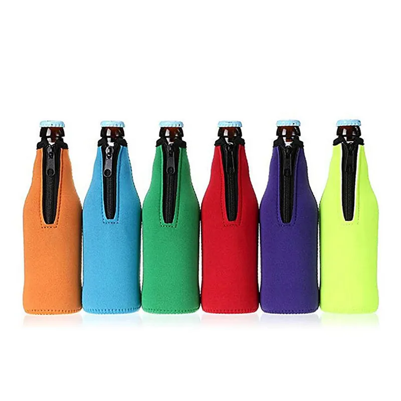 Manicotti refrigeranti per bottiglie di birra con cerniera isolanti in neoprene pieghevoli per bottiglie da 12 once 330 ml colori assortiti JK2007KD