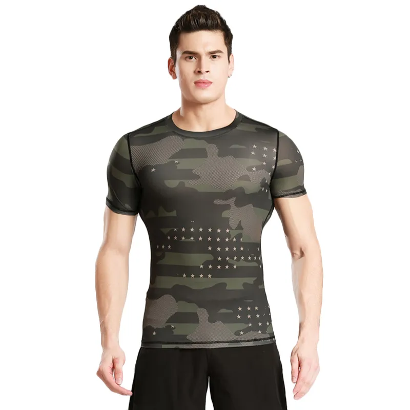 Short Sleeved Tights Fitness Clothes Men s Sports Outdoor Camouflage