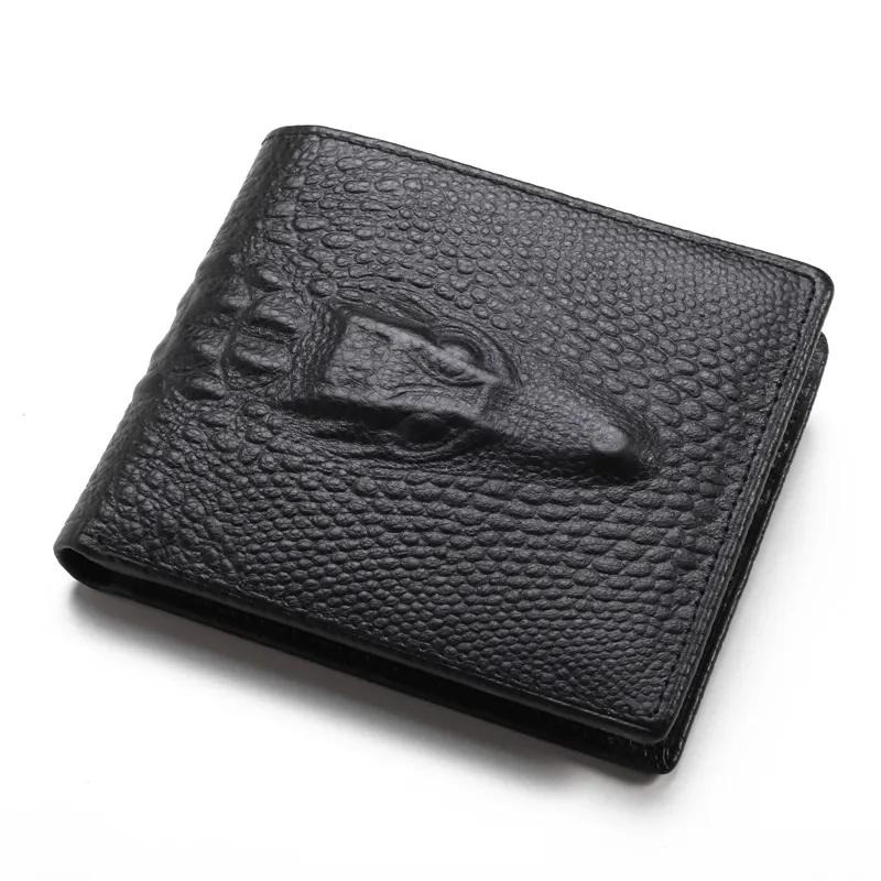 Haute qualité mode court à deux volets sac à main peau de crocodile 3d noir marron hommes en cuir véritable designer wallets284u