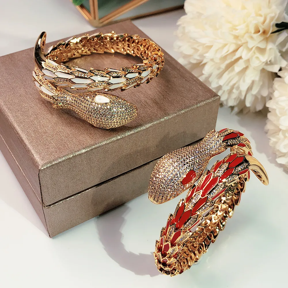 monili classici del partito di modo di colore del braccialetto del serpente per i braccialetti aperti di formato del serpente di perforazione completa lussuosa di cerimonia nuziale dell'oro delle donne Trasporto libero