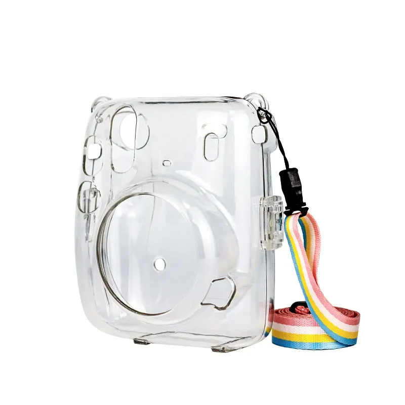 Populaire modeontwerper clear pc crystal crossbody sling cameratas voor Fujifilm instax mini 11 met regenboogriem