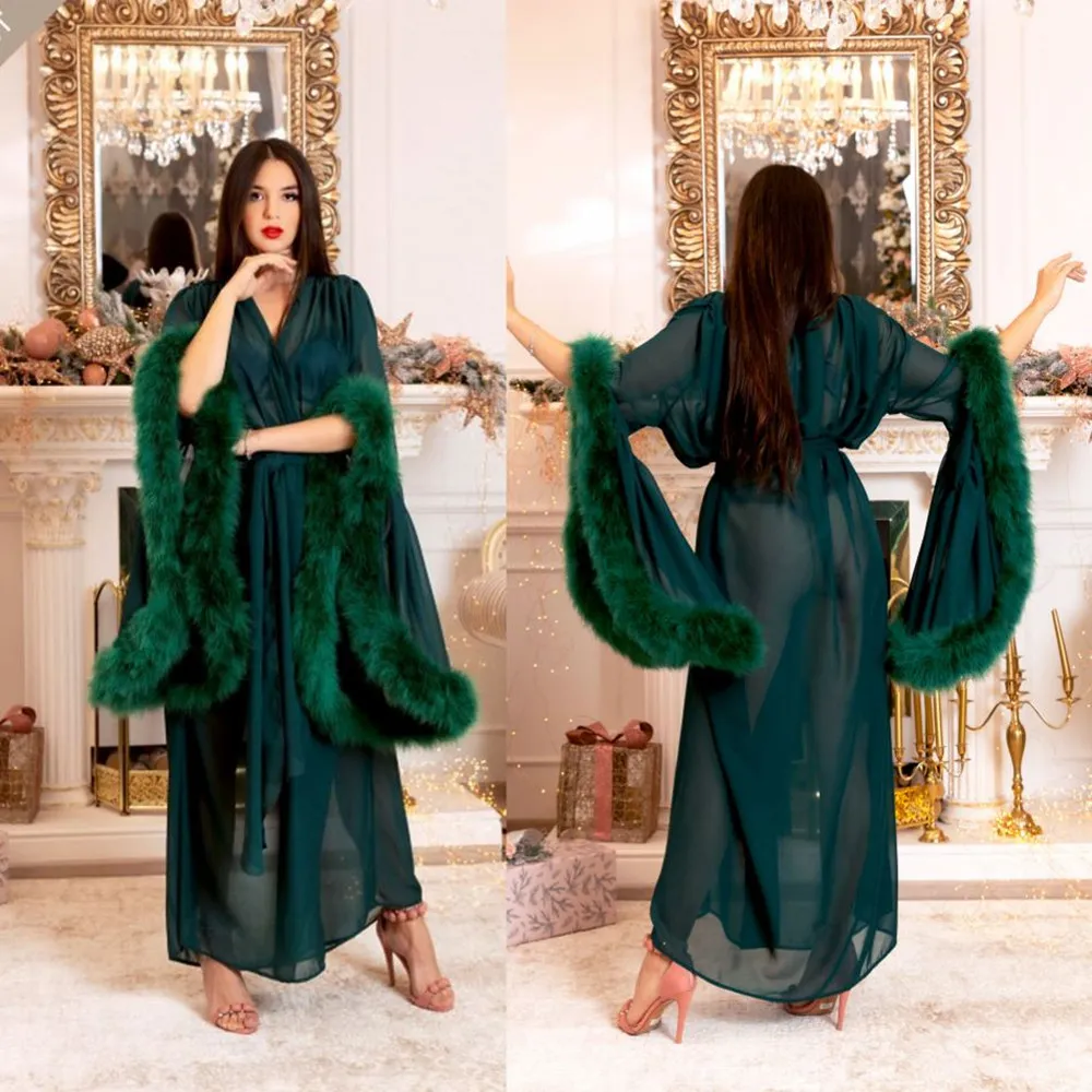 2020 Moda Damska Okładki Sexy Faux Futro Lady Pleasweear Kobiety Winter Bathrobe Sheer Nightgown Custom Made Robe Prom Druhna Shawel