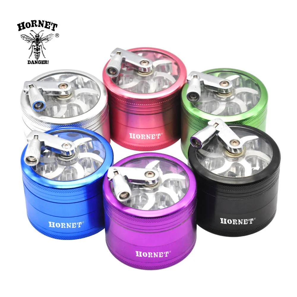 HORNET Manual Metal Herb Grinder 4 Parts Aluminum Alloy Tobacco Grinder With Crank Spice Miller Crusher Accessories