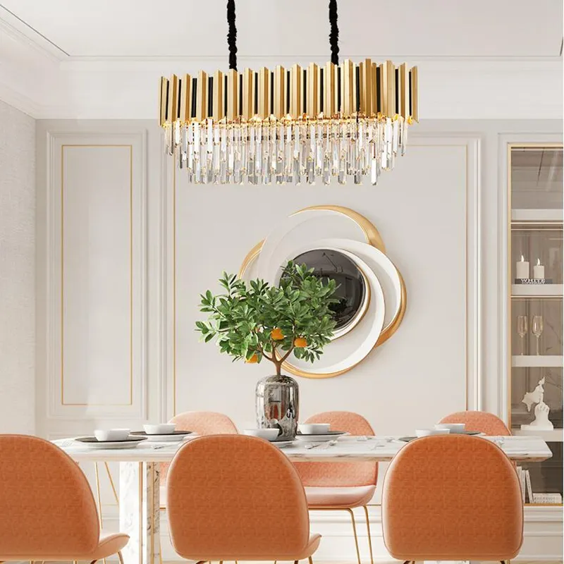 Modern Crystal Ceiling Chandelier Lighting Ellipse Guld LED Ljuskrona Lyxig dekoration Belysningsarmaturer för Home Restaurant Hotel