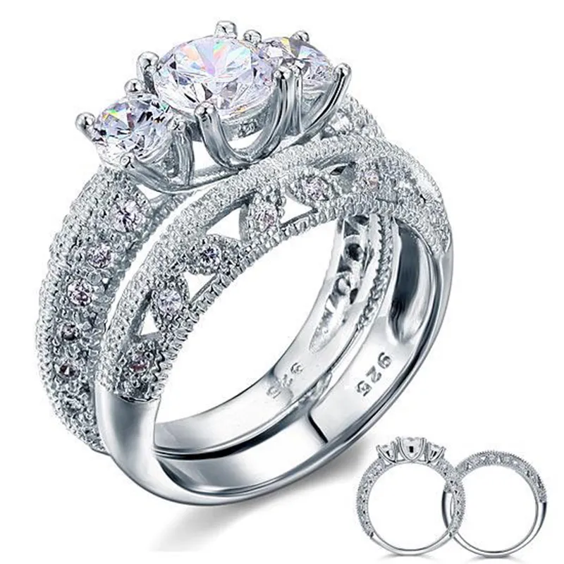 Exquisite Hochzeit Ringe Vintage-Stil viktorianische Art Deco 1,5 Ct Erstellt Diamant aus Sterling 925 Silber 2-Pcs Hochzeit Verlobungsring Set