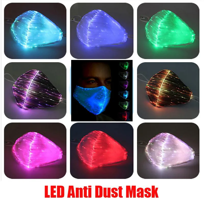 DHL 2020 LED Anti Dammmask 7 Färgbyte Lysande ljus Rave med USB-laddning Ansiktsmasker Break Dance Music Party Halloween Protection