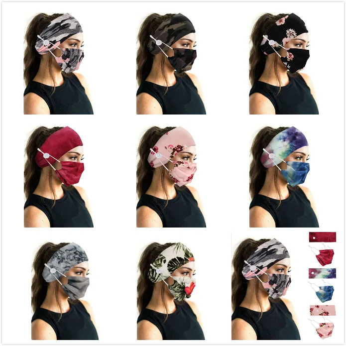 Sport Headband Face Masks Hållare Headband för Camouflage Böhmen Floal Style Head Wrap Hårband Sport Knapp Huvudband för Kvinnor Flickor