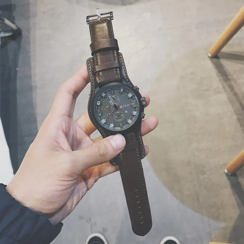 Reloj deportivo KTEVI para hombre con correa de cuero