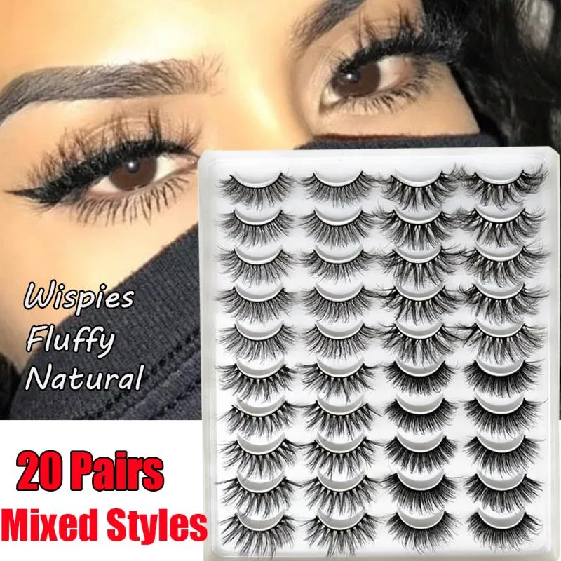 20 par mode blandad 3d mink handgjord naturlig wispy criss-cross fluffy ögonfransar förlängning skönhet mode makeup verktyg