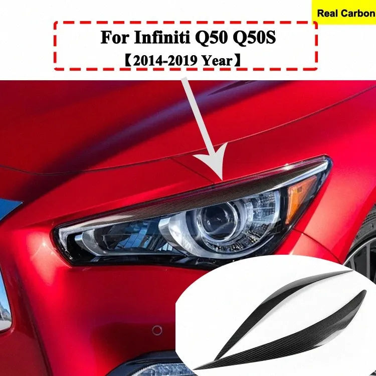 Q50 HeadLight Dry Carbon Fiber EyeLid Trim Cover For Infiniti Q50S Lamp