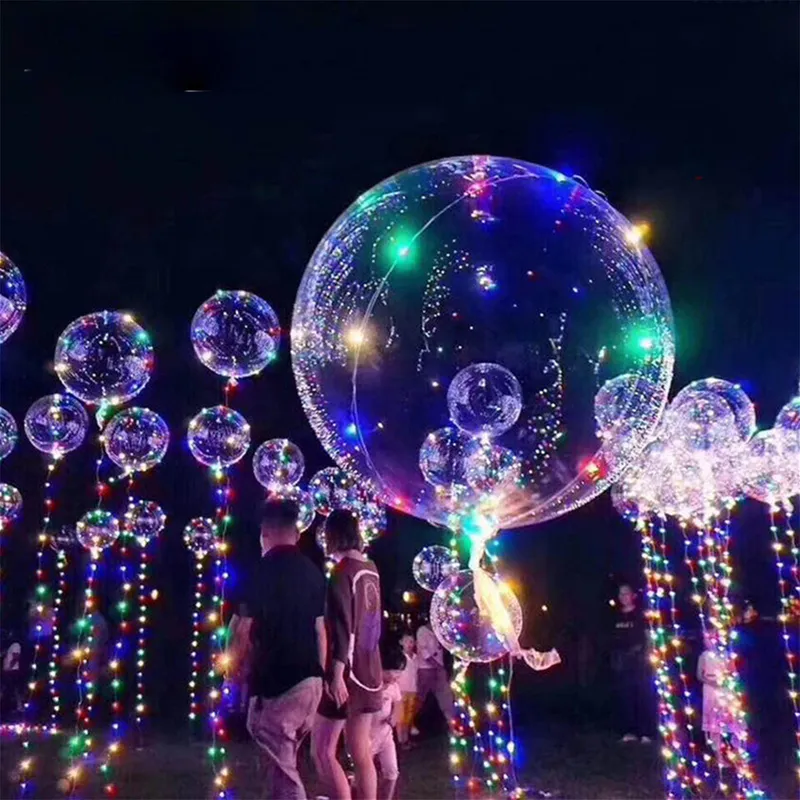 Latex Clear Transparent Round Bubble Colorful Balloon LED Light Up Bobo  Balloons with Flash String for Wedding Birthday Party Christmas Home Decor