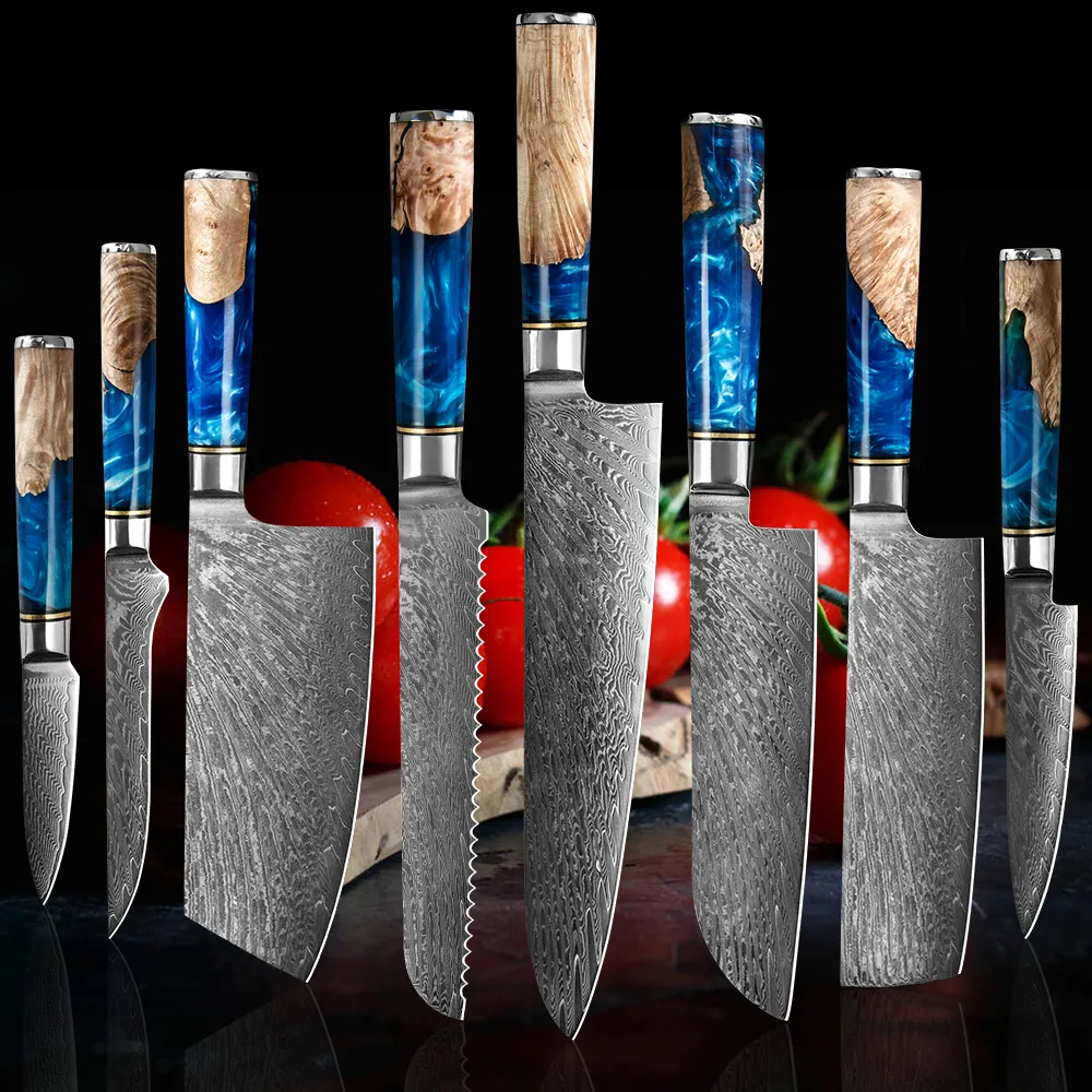 Steak Knife Set 4 pcs Damascus Kitchen Knives vg10 Japanese Damascus Steel  Utility Knife Blue Series Professional Chef's Knives Gift Box Protective