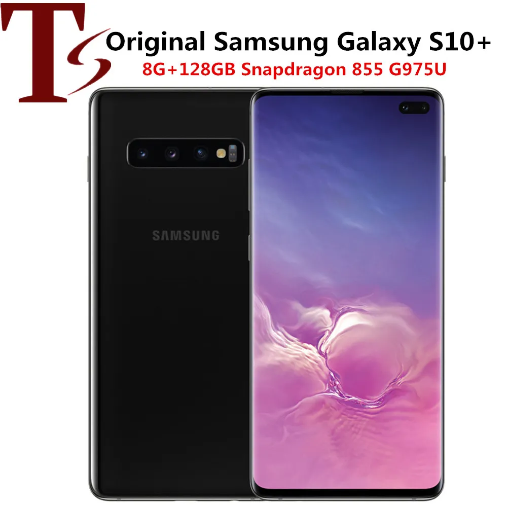 ロック解除Samsung Galaxy S10 Plus G975U 4G Mobilephone 8GB 128GB Octa Core 6.4 "5Camera Snapdragon 855 Androidスマートフォン6PCS