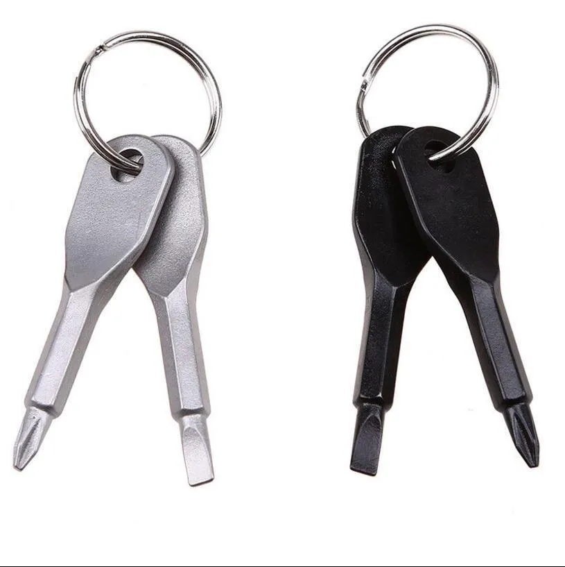 Skruvmejslar Nyckelring Utomhusficka 2 Färger Mini Skruvmejsel Ställ nyckelring med slits Phillips Hand Key Pendants