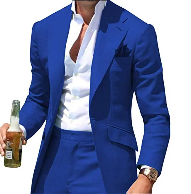 Mode Koninklijke Blauwe Bruidegom Tuxedos Notch Revers Groomsmen Bruiloft Tuxedos Mannen Formele Blazer Prom Jacket Pak (Jacket + Pants + Tie) 627