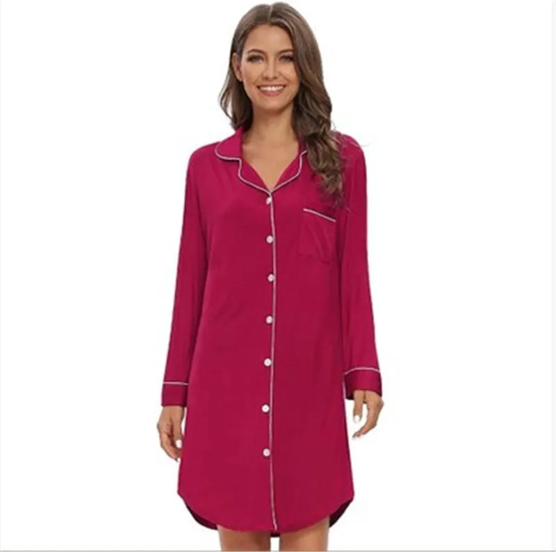 Lapel Kobiety Piżama Dress Moda Trend Wygodne Luźne Z Długim Rękawem Dresses Designer Kobiet Nowe Solid Color Piżamy Suknie Home Dresses