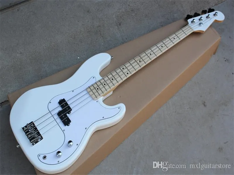 Guitare basse électrique 4 cordes 20 frettes personnalisées en usine avec pickguard blanc, manche en érable, peut être personnalisé