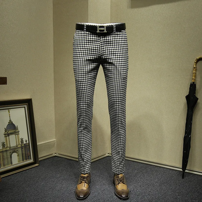 Mens Slim Fit Black And White Plaid 28x30 Dress Pants For Formal