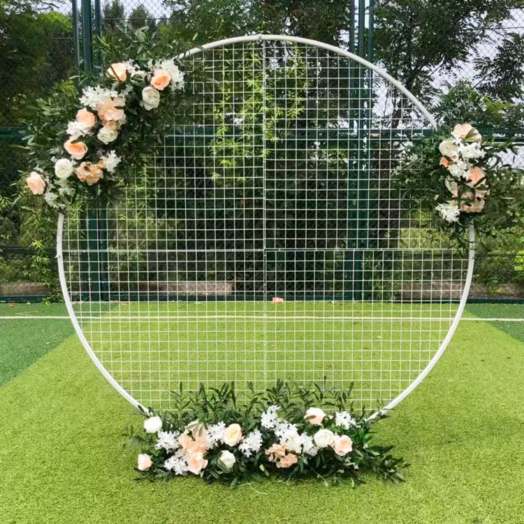 Wedding Props Wrought Iron White Grid Flower Frame Round Arch Decor Party Background Road Lead Festival Decoration Shelf