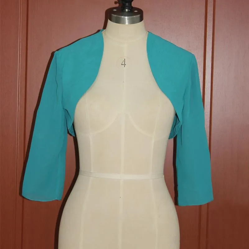 Prawdziwy obraz Teal Szyfonowy Bolero Wedding Evening Party Bridal Kurtki wzruszają ramionami Tanie Custom Made Mini Kurtka