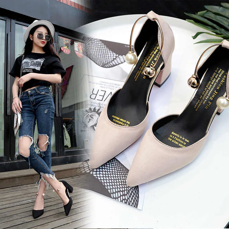 ABER ew Korean version wild suede pointed high heels word buckle single shoes sexy comfortable trend high heels ladies shoes