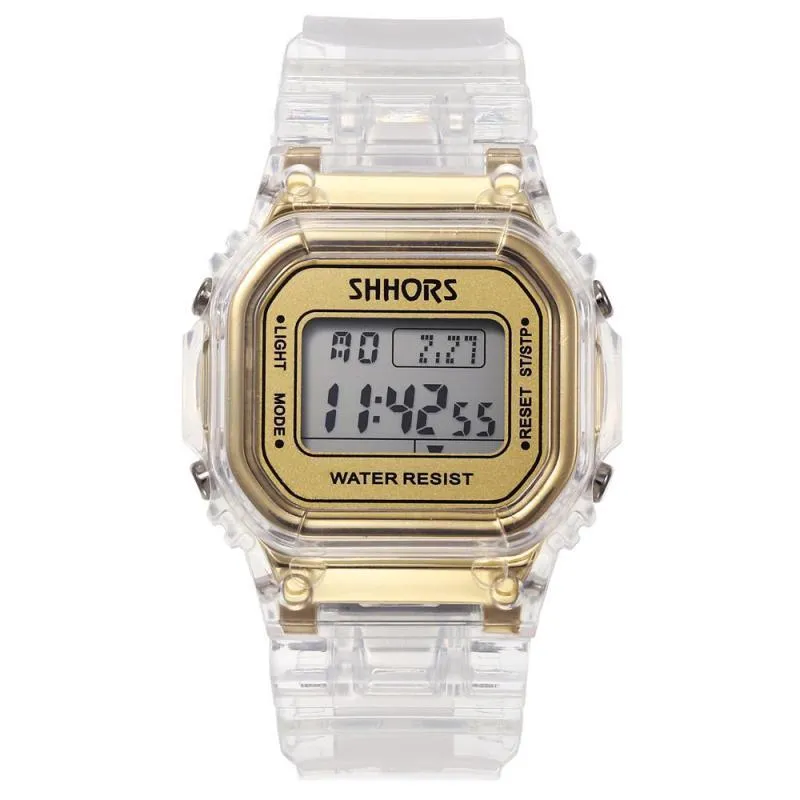 Fashion Men Women Watches Gold Casual Transparent Digital Sport Watch Lover's Gift Clock Waterproof Children Kid's Wristwatch CX200723