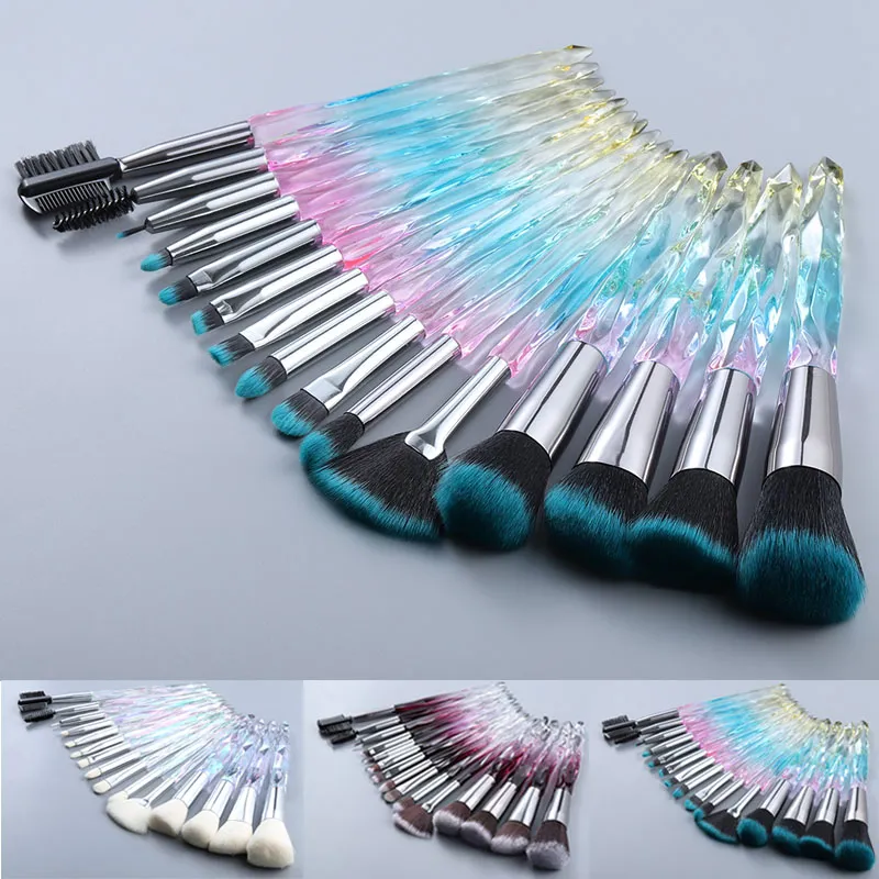 NEW Makeup Brushes Set 15pcs Crystal Handle Brush Lip Powder Foundation Eye shadow Eyebrow Cosmetic Brush Kit beauty Make Up Tools DHL