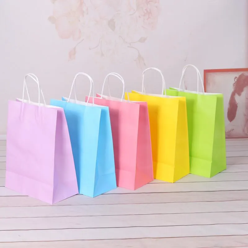 Assorti Petit néon coloré papier cadeau sacs avec poignées Kraft fête en papier Sacs anniversaire de mariage Party Favor Sac LX2602 Goodie