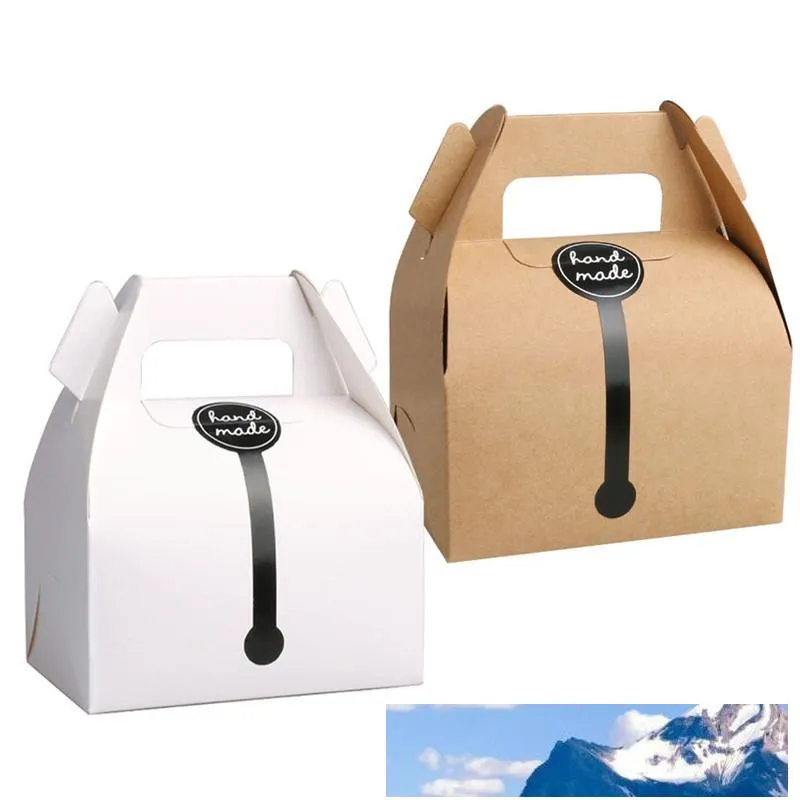 Kraft Paper Cake Box With 11.5*8*9cm Handle Wedding Party Favour Packing Boxes Good For Handmade Gift, Food, Soap, Muffin, Cookie