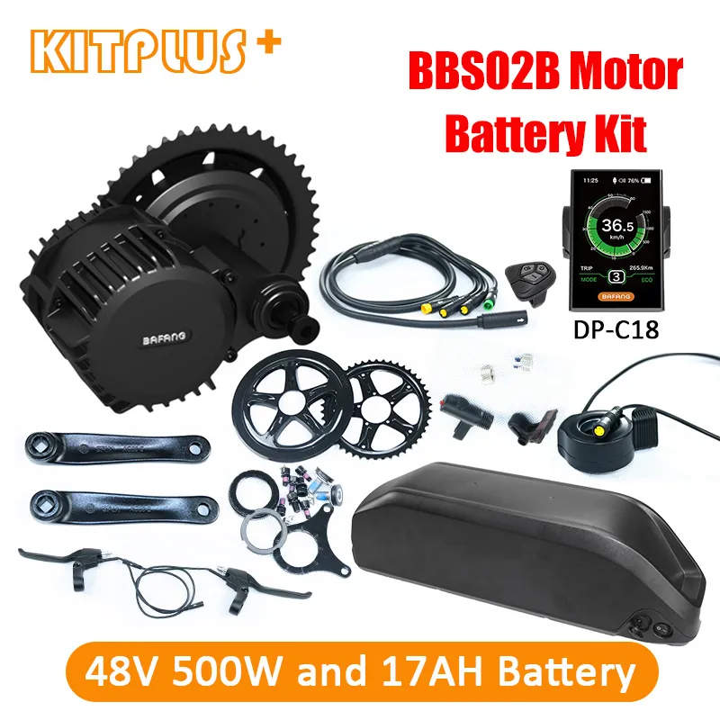 Bafang 48V500W Kit de conversion de vélo électrique 500W avec batterie BBS02 48V Vélo à moteur 17AH