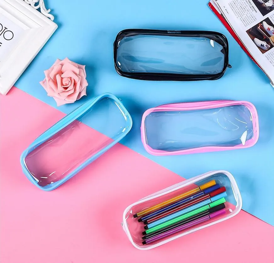 PVC Pencil Bag Zipper Pouch School Studenter Rensa Transparent Vattentät Plast PVC Förvaring Box Pen Case Partihandel DHL Gratis