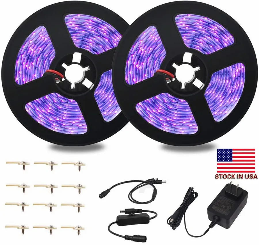 100M UV Black Light Strip Flexible черный Веревка огни 12V UV Black Light Kit День рождения Halloween Этап Fluorescent Dance Party Домашнее украшение