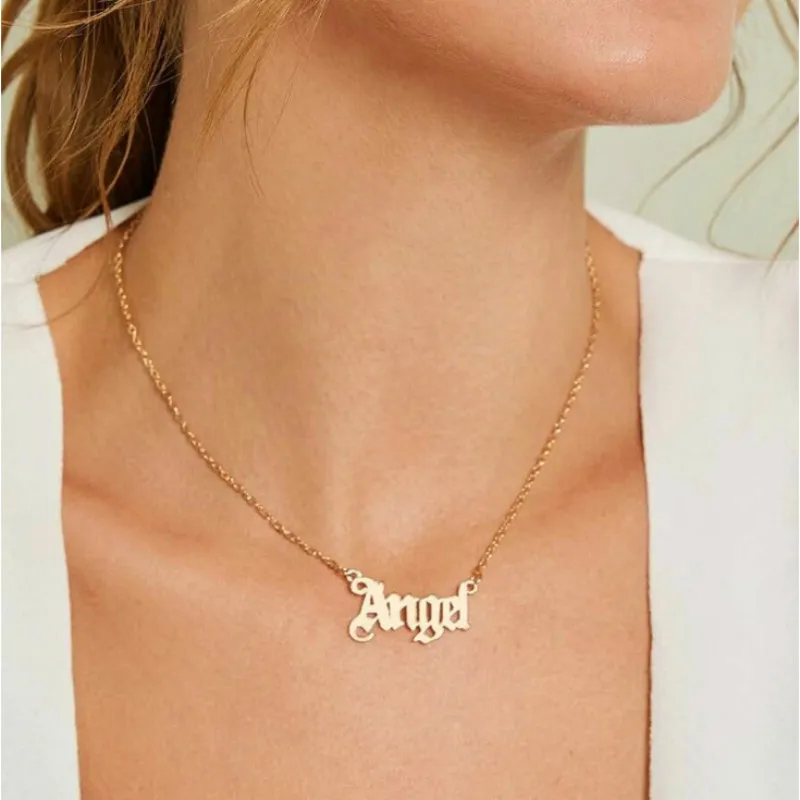 Vintage Gold Angel Letter Necklace Gift For Women Fashion Choker Wedding Necklaces NEW 2020 Party Jewelry Mom Gift