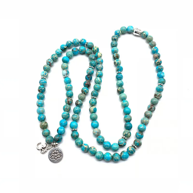 108 Мала браслет из бисера ожерелье натуральный камень ювелирные изделия подарок для женщин Йога Лотос Ом браслет медитация Исцеляющий камень CX2007302074