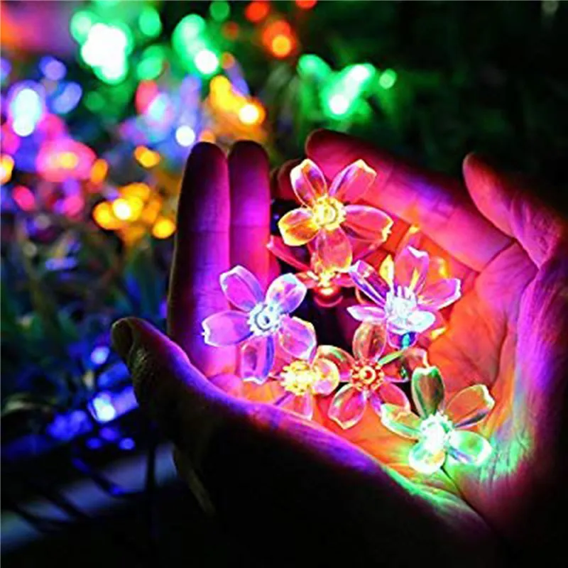 LED Peach Sakura Słoneczna Światło Światło Sznurek Halloween Boże Narodzenie 20/30 LED Light Ogrodowy Yard Home Decoration Strings