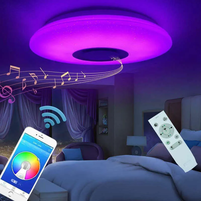 Plafonnier LED Music avec haut-parleur Bluetooth, intensité variable, multicolore, télécommande APP, plafonnier intelligent 60 W (haut-parleur Bluetooth