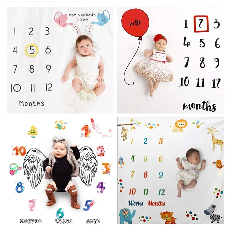 INS Kids Blankets cotton photo prop Blankets infant Swaddling Letter flower digital baby bed sheet Sleeping Bag 100*100cm 44 styles M2309