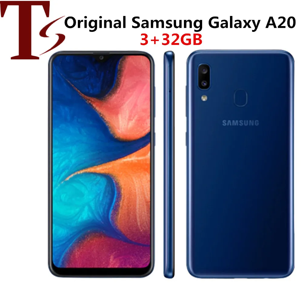 Gerenoveerde Originele Samsung Galaxy A20 A205U 6.4 inch Octa Core Android 9.0 3GB RAM 32GB ROM 1560x720 13MP Ontgrendeld Enkele Sim Telefoon 1 st