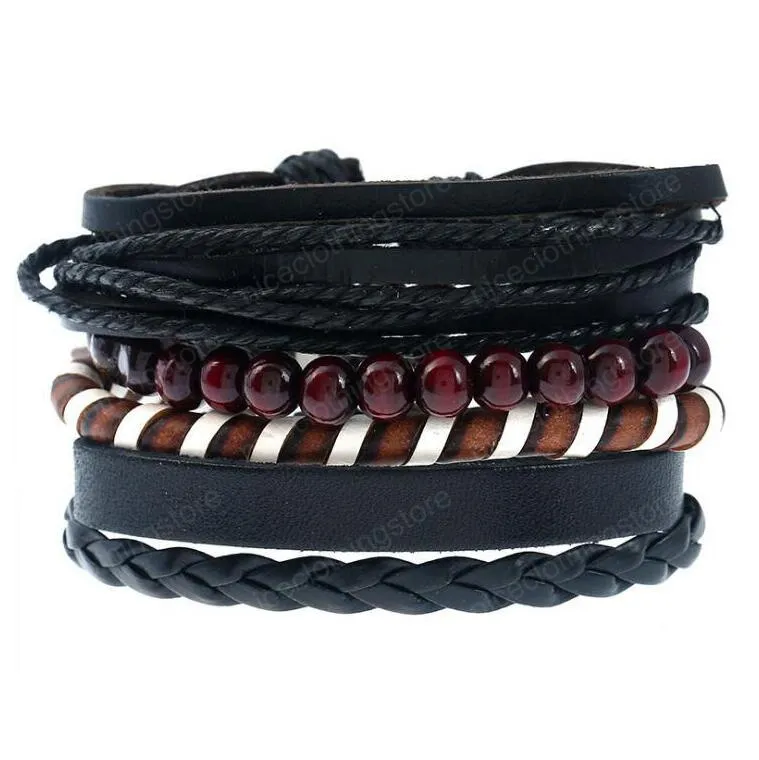 Hot vente 100% authentique bracelet en cuir tissé bricolage Vintage peau de vache costume combinaison de perles hommes Bracelet 4styles / 1set