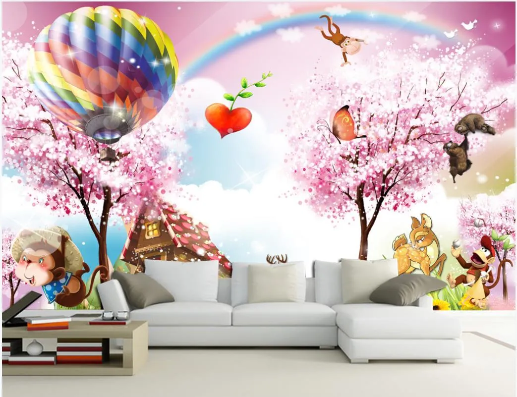 wallpapers Foto feita sob encomenda para paredes 3d mural Floresta Fantasia Árvore Balão animal bonito dos desenhos animados Crianças Kids Room Quarto Mural papéis de parede