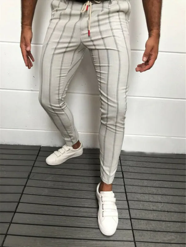 AU Men's Formal Business Striped Dress Pants Slim Fit Casual Long Trousers